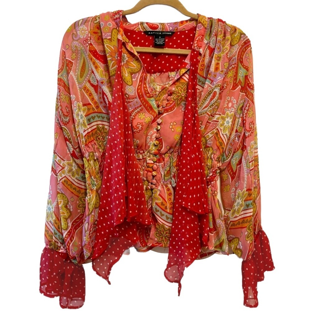 Blouse by ANTILIA FEMME beautiful bright pattern long sleeved shirt so unique! - Picture 2 of 7